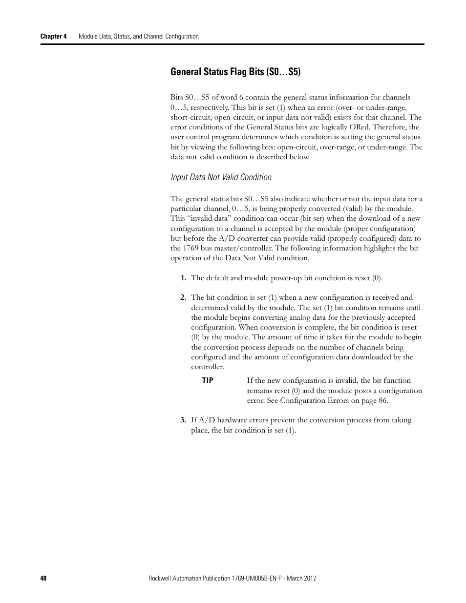 General status flag bits (s0…s5) | Rockwell Automation 1769-IR6 Compact I/O 1769-IR6 RTD/Resistance Input Module User Manual | Page 48 / 120