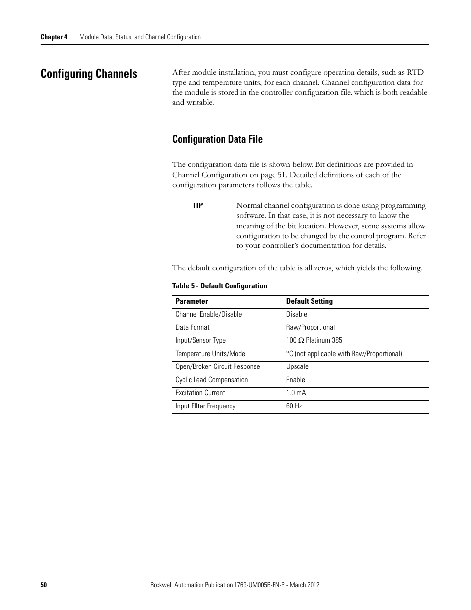 Configuring channels, Configuration data file | Rockwell Automation 1769-IR6 Compact I/O 1769-IR6 RTD/Resistance Input Module User Manual | Page 50 / 120