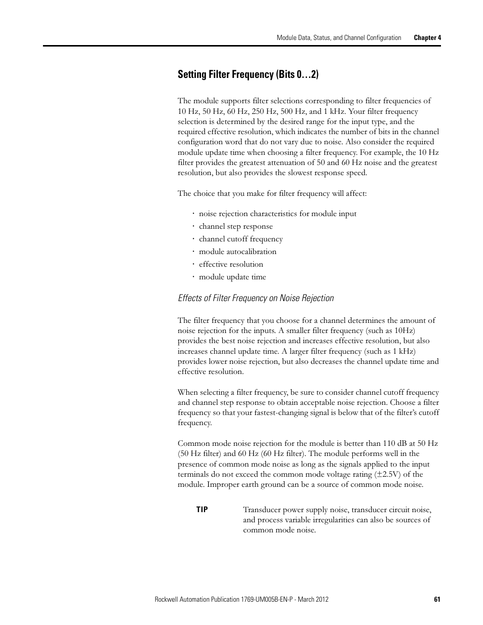Setting filter frequency (bits 0…2) | Rockwell Automation 1769-IR6 Compact I/O 1769-IR6 RTD/Resistance Input Module User Manual | Page 61 / 120