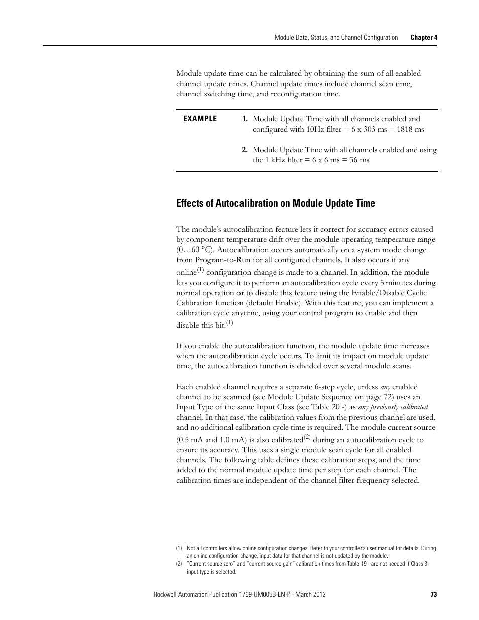 Effects of autocalibration on module update time | Rockwell Automation 1769-IR6 Compact I/O 1769-IR6 RTD/Resistance Input Module User Manual | Page 73 / 120