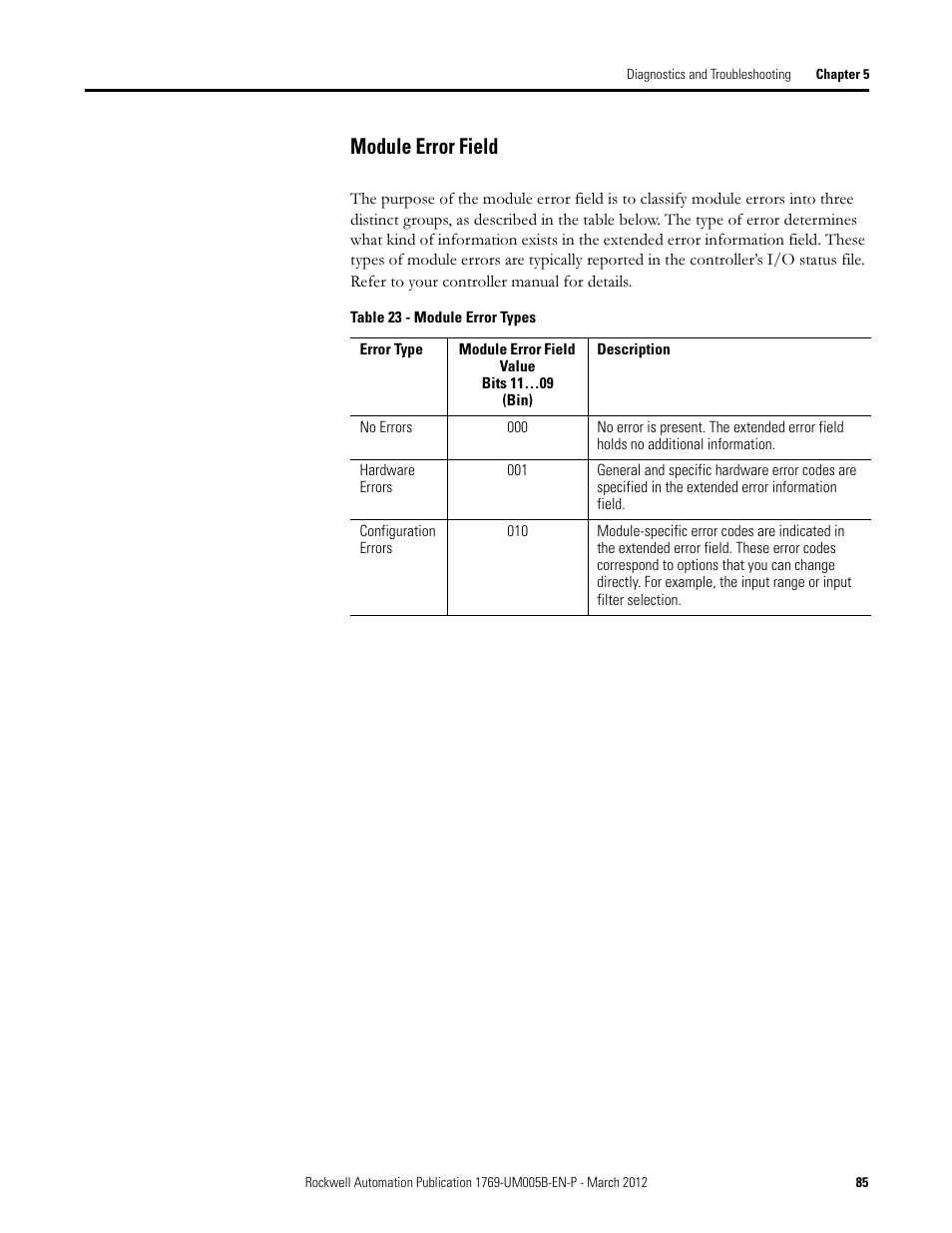 Module error field | Rockwell Automation 1769-IR6 Compact I/O 1769-IR6 RTD/Resistance Input Module User Manual | Page 85 / 120