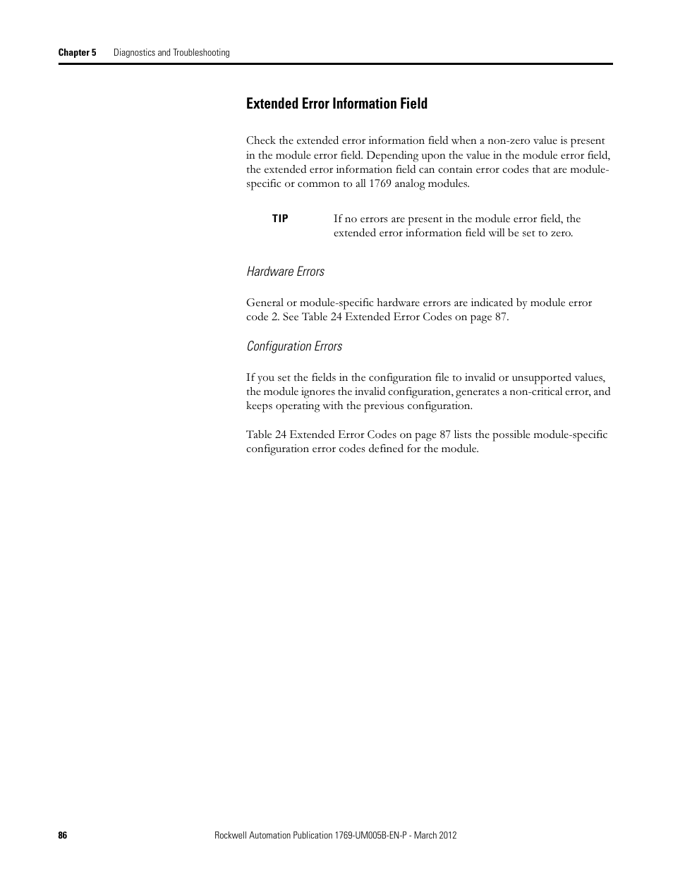 Extended error information field | Rockwell Automation 1769-IR6 Compact I/O 1769-IR6 RTD/Resistance Input Module User Manual | Page 86 / 120