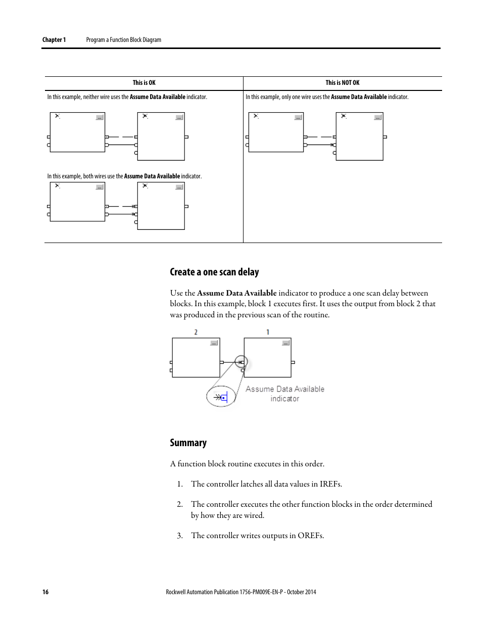 Create a one scan delay, Summary | Rockwell Automation Logix5000 Controllers Function Block Diagram Programming Manual User Manual | Page 16 / 33