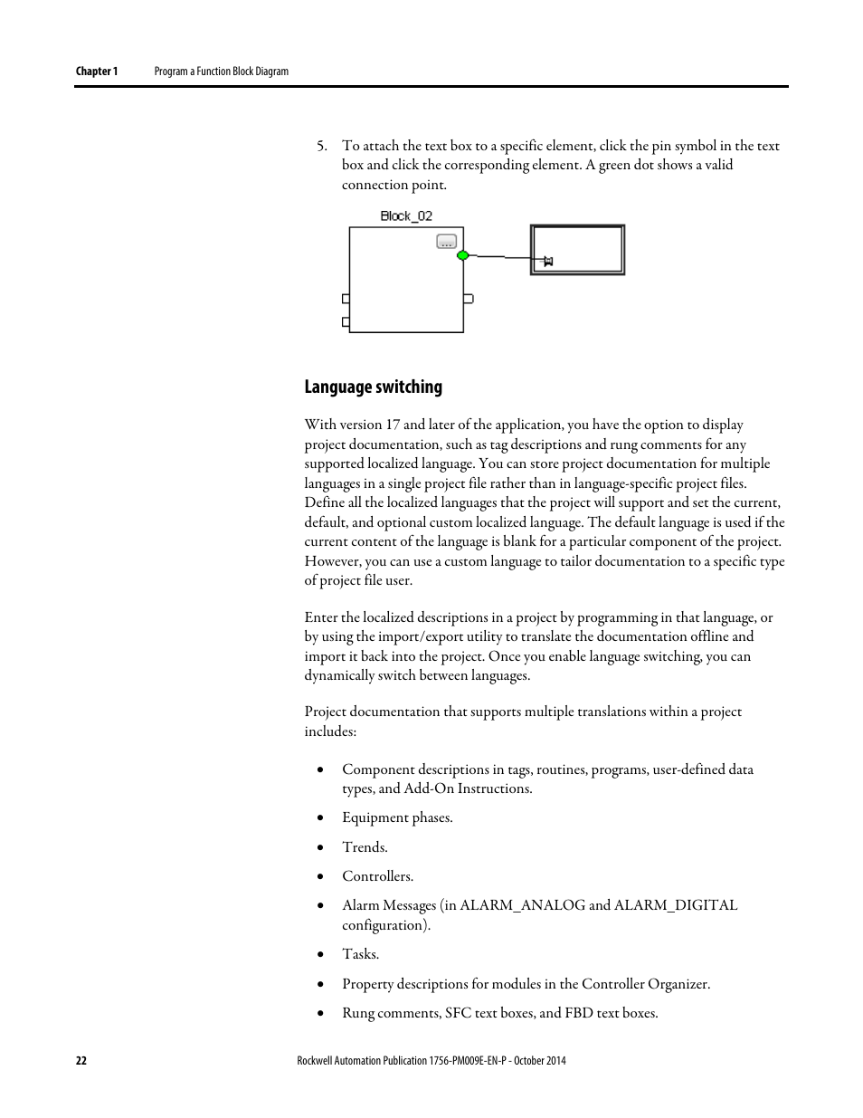 Language switching | Rockwell Automation Logix5000 Controllers Function Block Diagram Programming Manual User Manual | Page 22 / 33