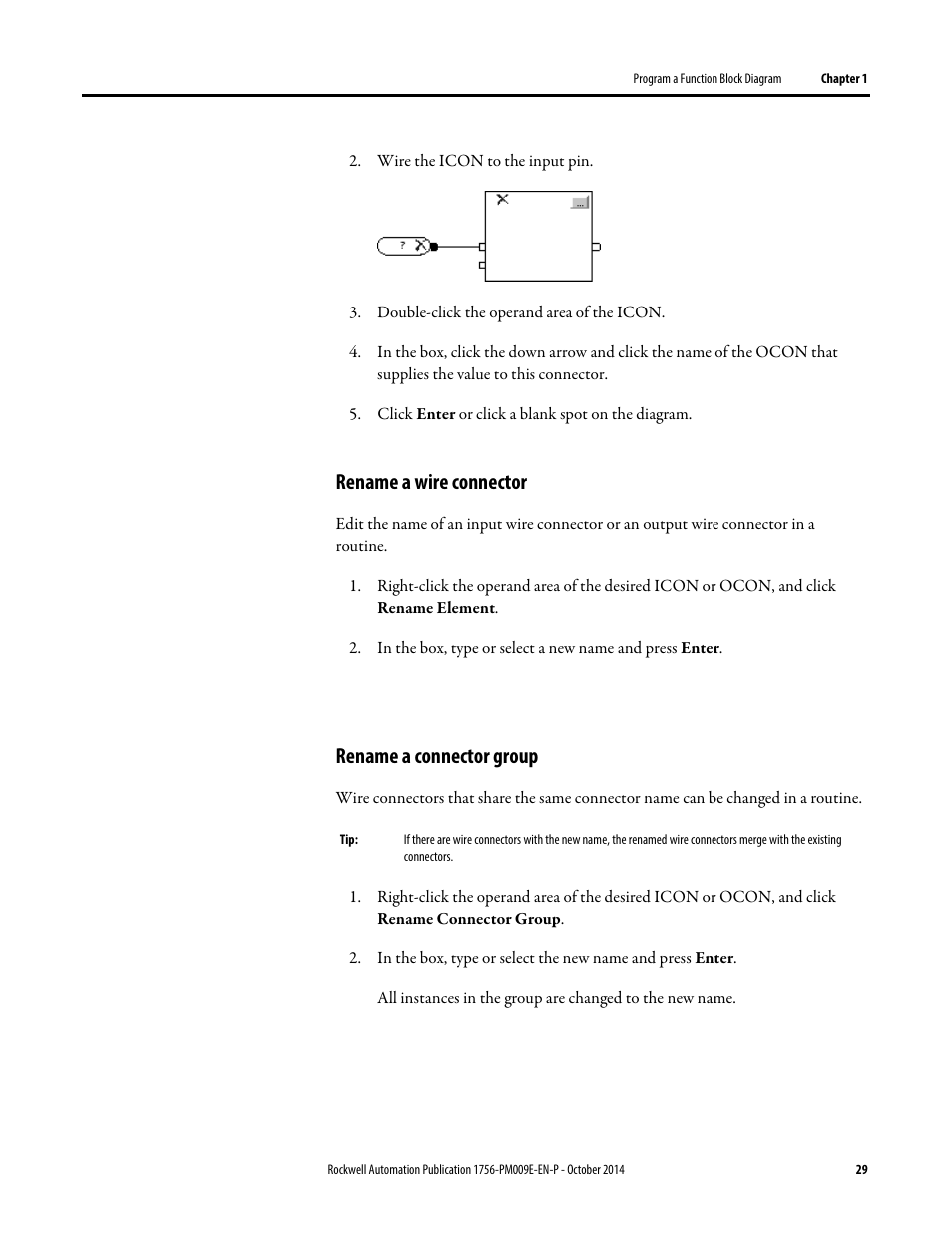 Rename a wire connector, Rename a connector group | Rockwell Automation Logix5000 Controllers Function Block Diagram Programming Manual User Manual | Page 29 / 33