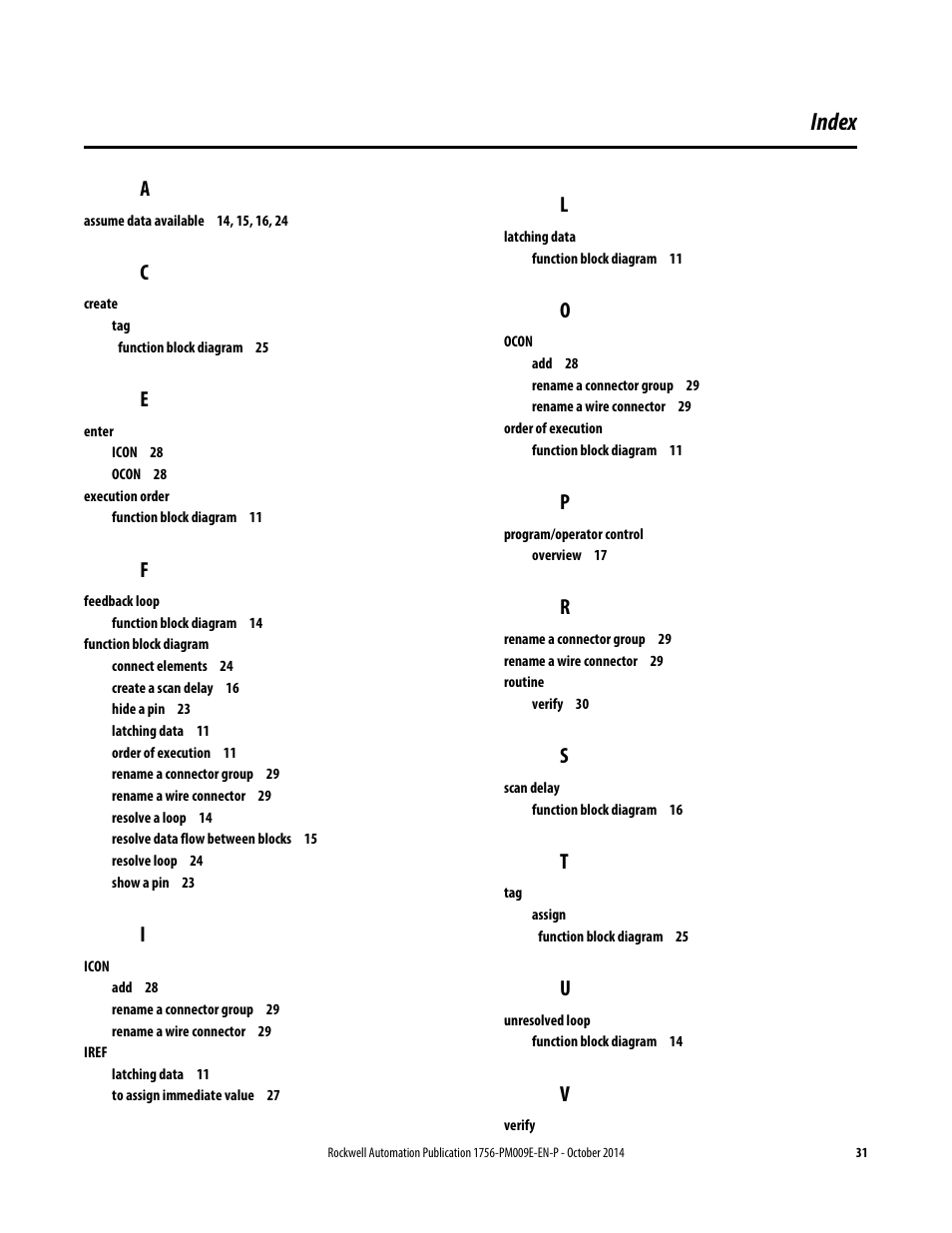 Index | Rockwell Automation Logix5000 Controllers Function Block Diagram Programming Manual User Manual | Page 31 / 33