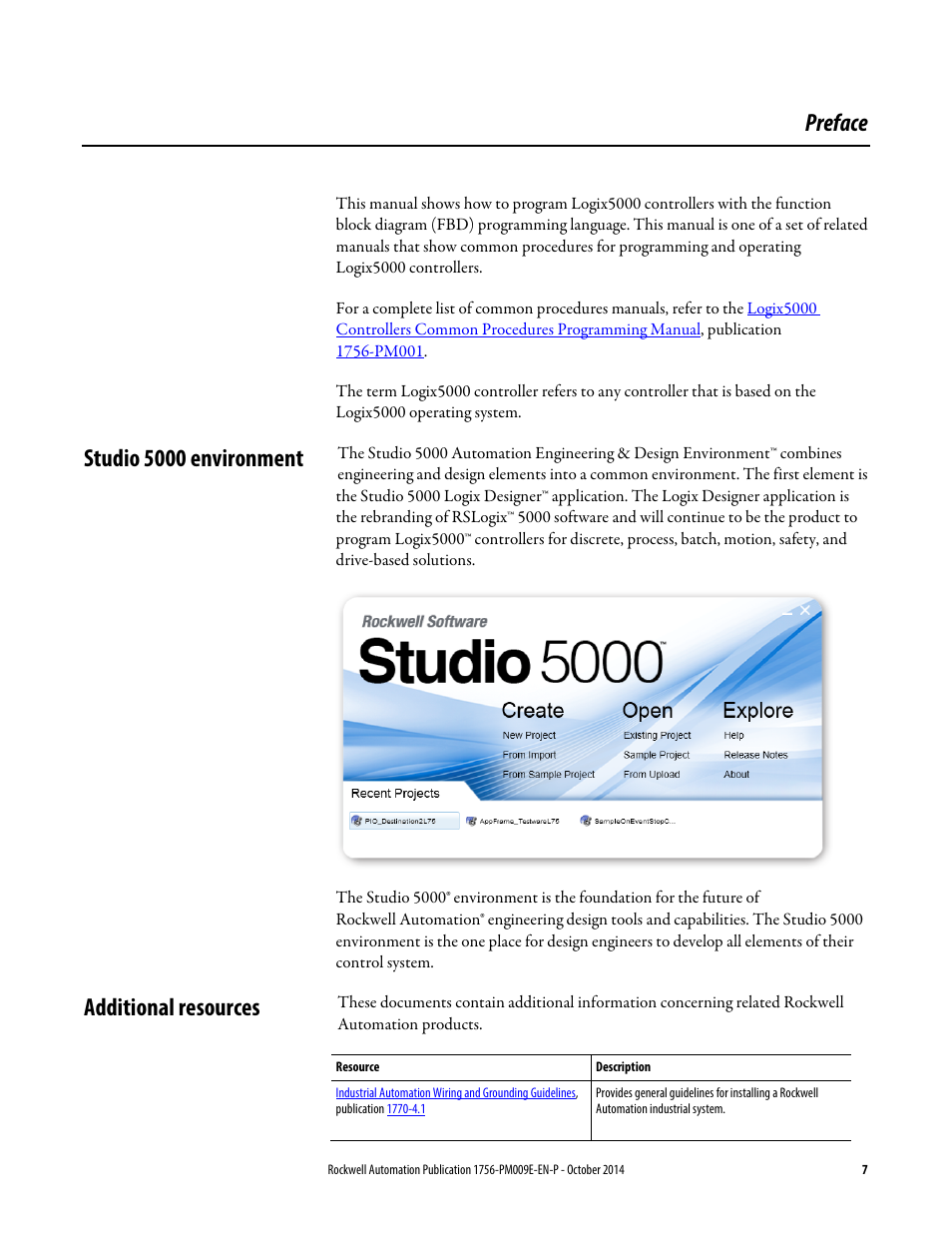 Preface, Studio 5000 environment, Additional resources | Studio 5000 environment additional resources | Rockwell Automation Logix5000 Controllers Function Block Diagram Programming Manual User Manual | Page 7 / 33
