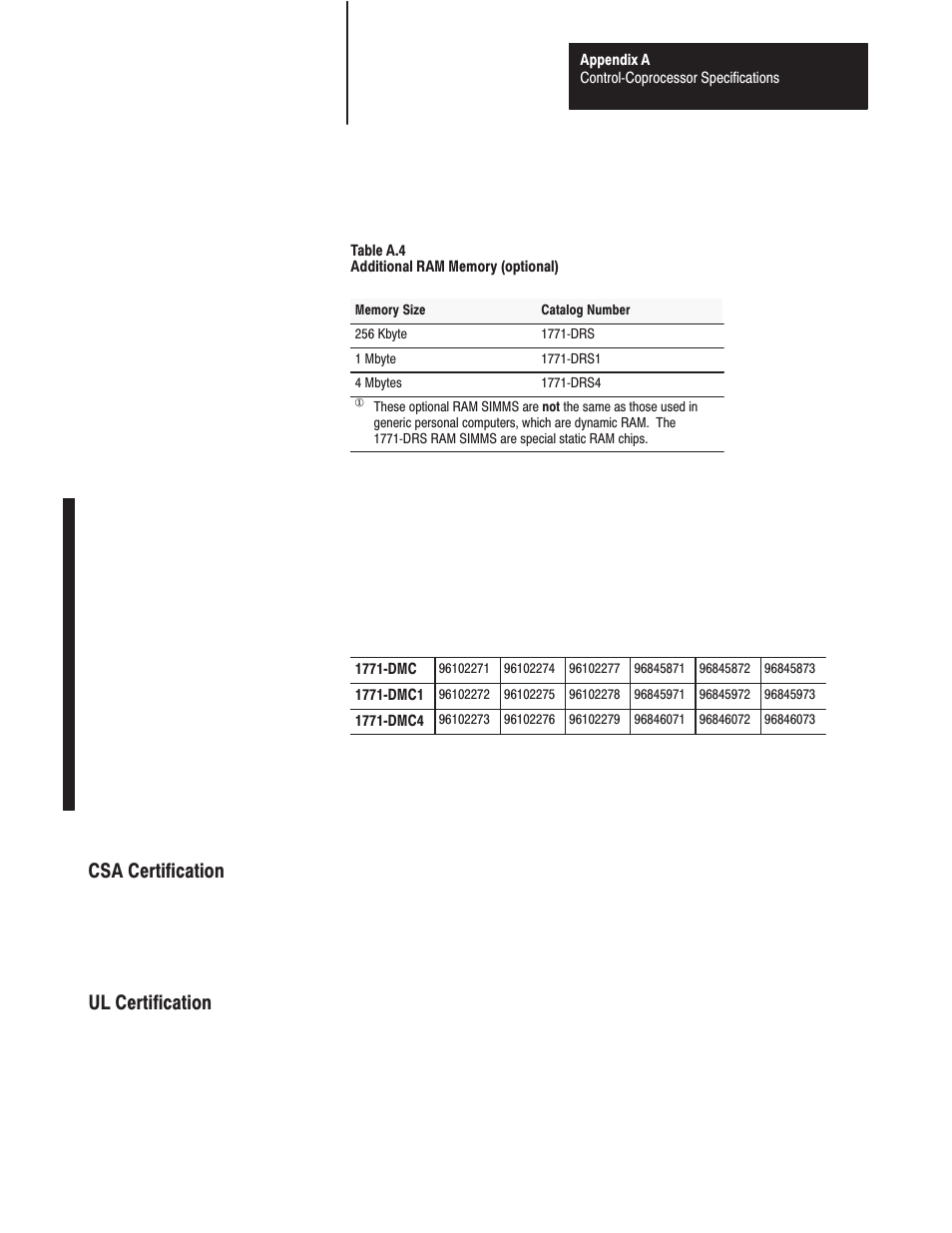 Csa certification ul certification | Rockwell Automation 1771-DMC_DMC1_DMC4_DXPS Control Coprocessor User Manual User Manual | Page 130 / 312