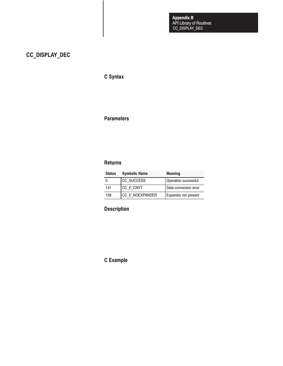 Cc_display_dec | Rockwell Automation 1771-DMC_DMC1_DMC4_DXPS Control Coprocessor User Manual User Manual | Page 142 / 312