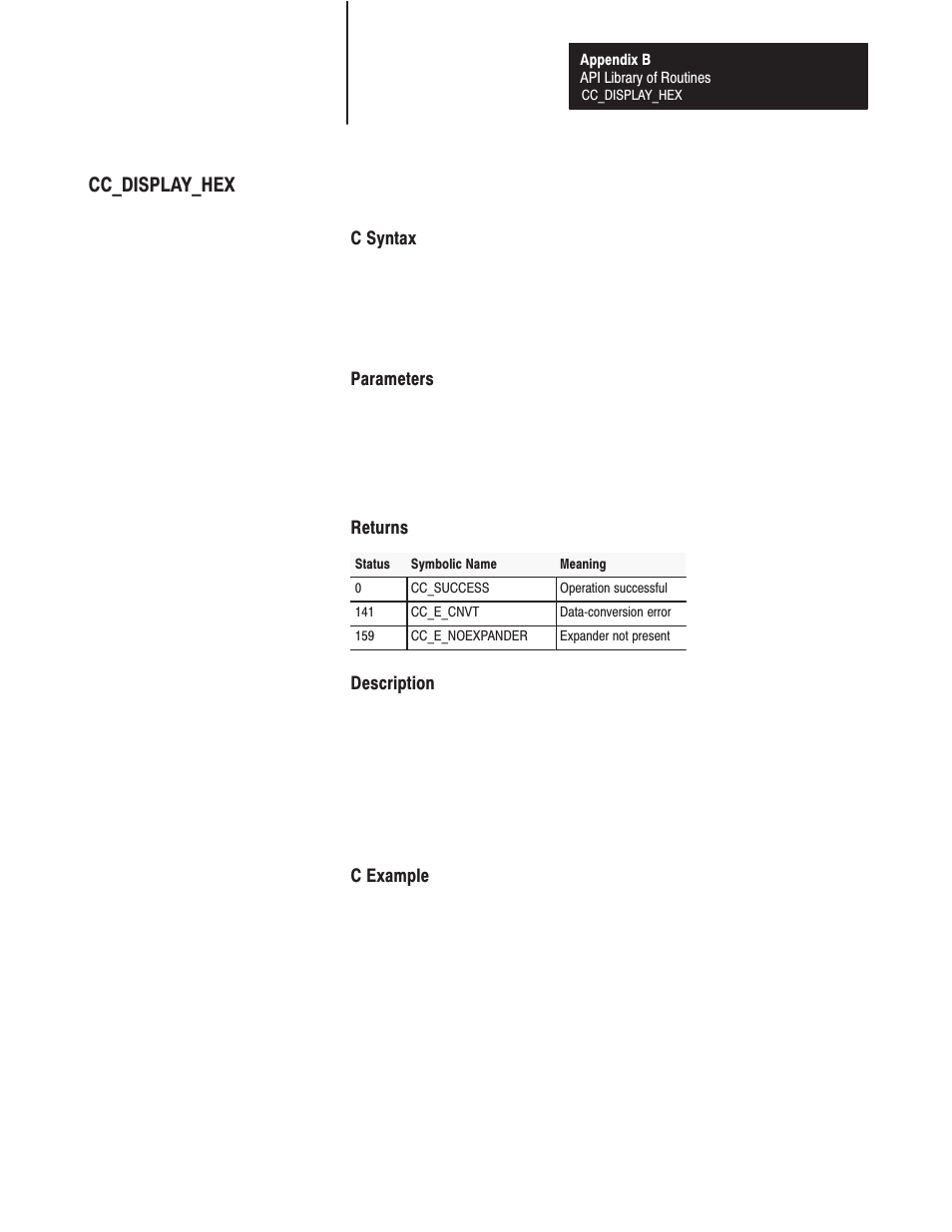 Cc_display_hex | Rockwell Automation 1771-DMC_DMC1_DMC4_DXPS Control Coprocessor User Manual User Manual | Page 146 / 312