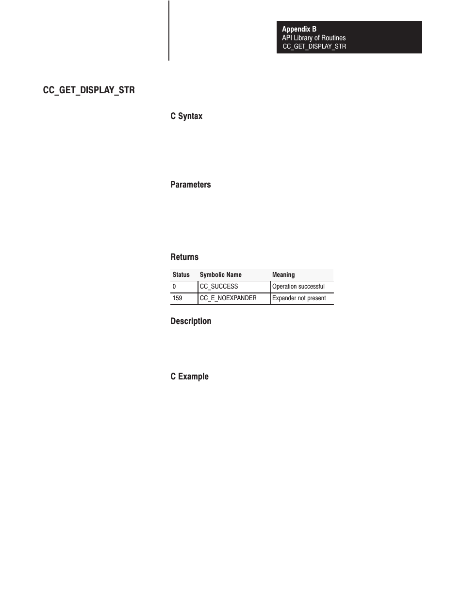 Cc_get_display_str | Rockwell Automation 1771-DMC_DMC1_DMC4_DXPS Control Coprocessor User Manual User Manual | Page 156 / 312