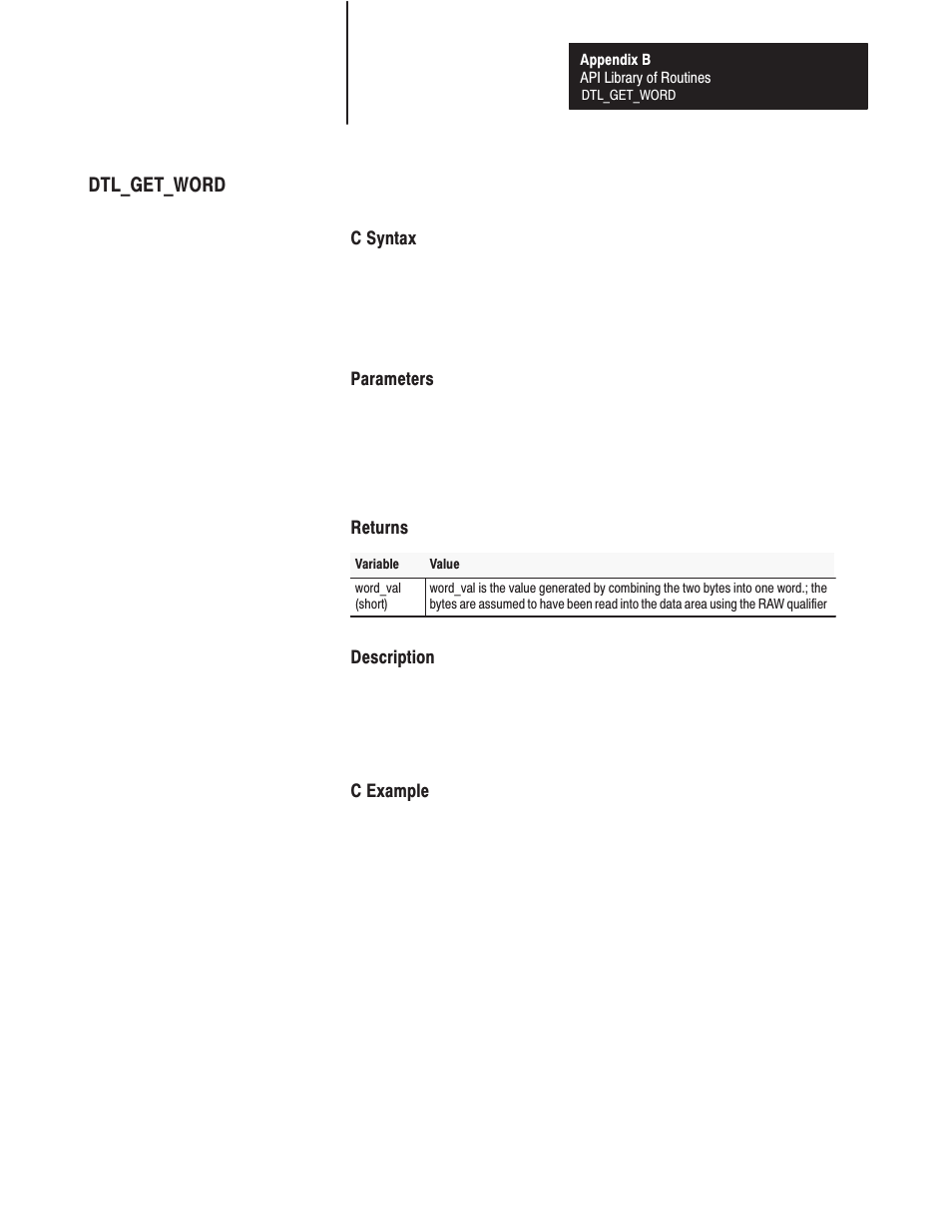 Dtl_get_word | Rockwell Automation 1771-DMC_DMC1_DMC4_DXPS Control Coprocessor User Manual User Manual | Page 180 / 312