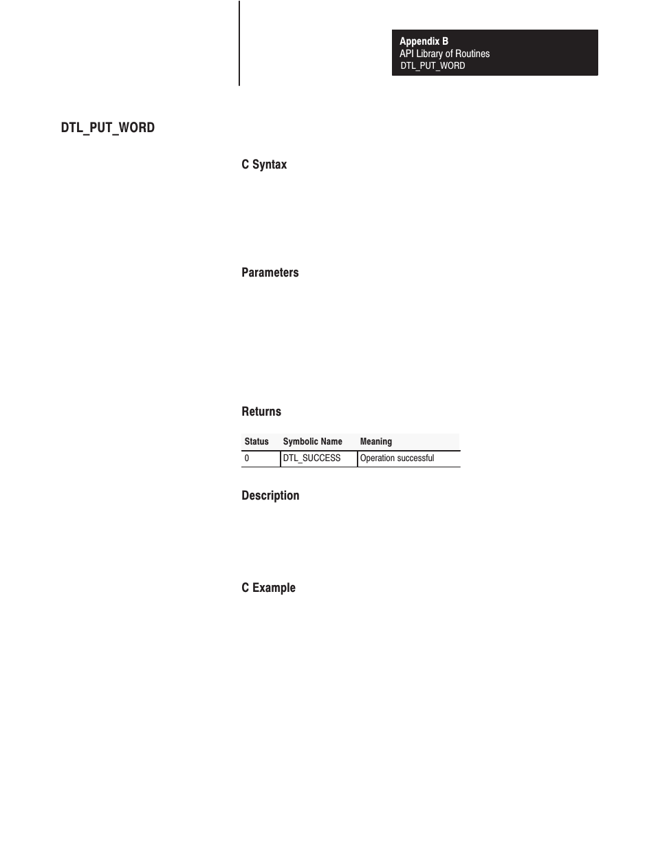 Dtl_put_word | Rockwell Automation 1771-DMC_DMC1_DMC4_DXPS Control Coprocessor User Manual User Manual | Page 190 / 312