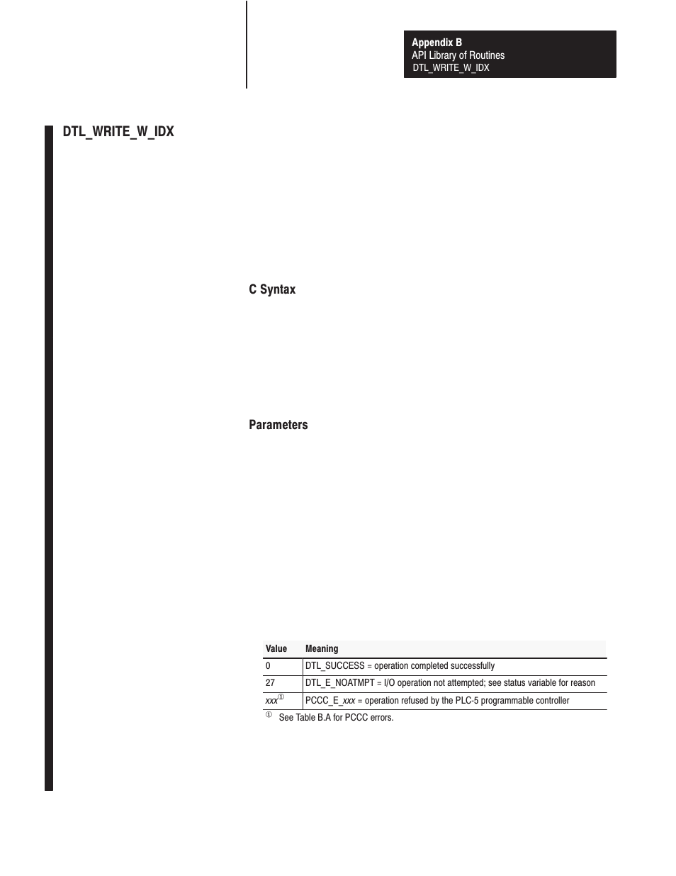 Dtl_write_w_idx | Rockwell Automation 1771-DMC_DMC1_DMC4_DXPS Control Coprocessor User Manual User Manual | Page 216 / 312