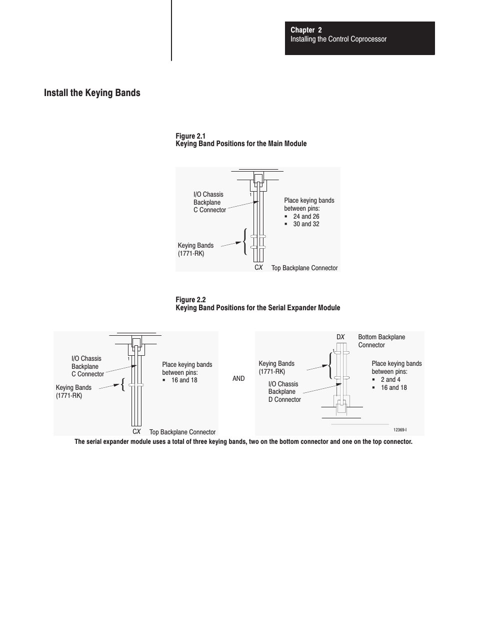 Install the keying bands, Chapter 2 installing the control coprocessor | Rockwell Automation 1771-DMC_DMC1_DMC4_DXPS Control Coprocessor User Manual User Manual | Page 23 / 312