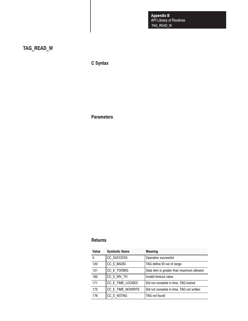 Tag_read_w | Rockwell Automation 1771-DMC_DMC1_DMC4_DXPS Control Coprocessor User Manual User Manual | Page 258 / 312