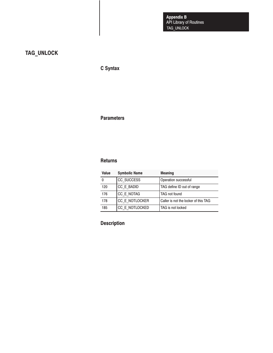 Tag_unlock | Rockwell Automation 1771-DMC_DMC1_DMC4_DXPS Control Coprocessor User Manual User Manual | Page 262 / 312