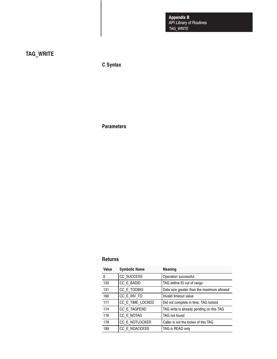 Tag_write | Rockwell Automation 1771-DMC_DMC1_DMC4_DXPS Control Coprocessor User Manual User Manual | Page 264 / 312