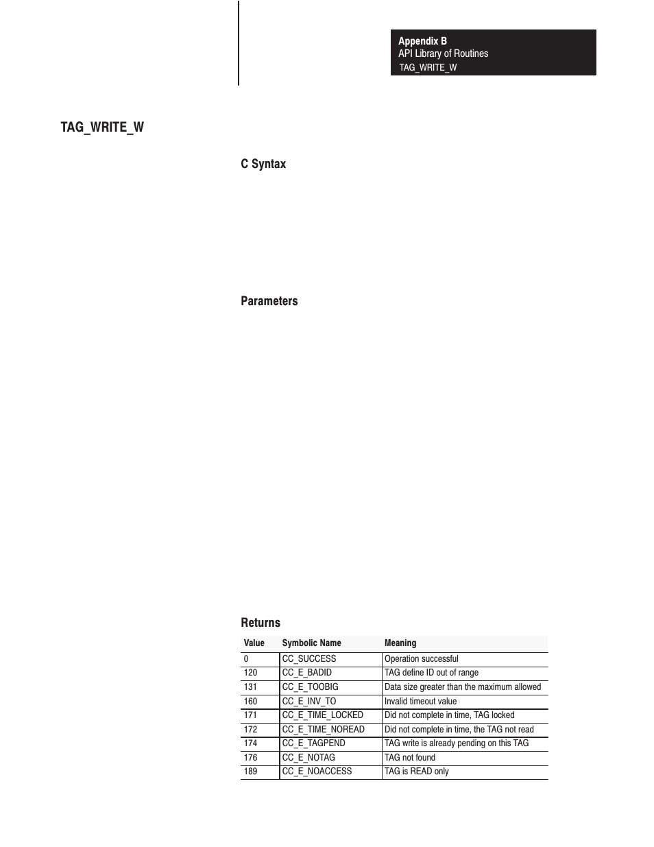 Tag_write_w | Rockwell Automation 1771-DMC_DMC1_DMC4_DXPS Control Coprocessor User Manual User Manual | Page 266 / 312