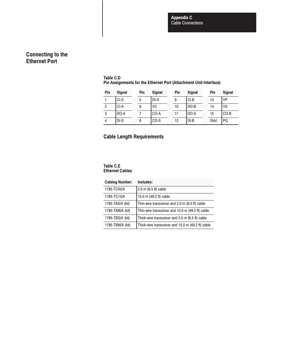 Connecting to the ethernet port, Cable length requirements | Rockwell Automation 1771-DMC_DMC1_DMC4_DXPS Control Coprocessor User Manual User Manual | Page 278 / 312