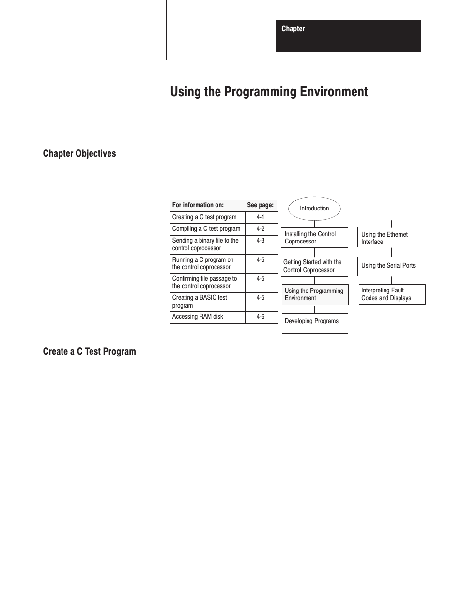 Using the programming environment, Chapter objectives create a c test program | Rockwell Automation 1771-DMC_DMC1_DMC4_DXPS Control Coprocessor User Manual User Manual | Page 53 / 312