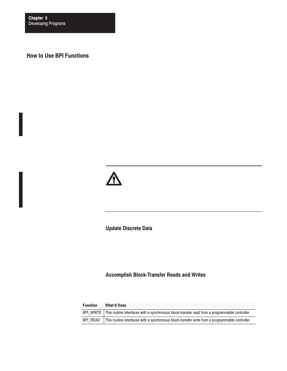 Howto use bpi functions | Rockwell Automation 1771-DMC_DMC1_DMC4_DXPS Control Coprocessor User Manual User Manual | Page 66 / 312