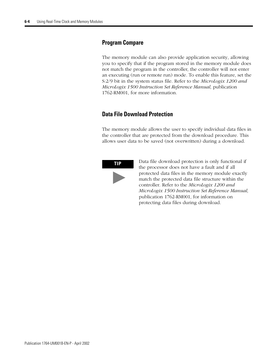 Data file download protection -4, Program compare, Data file download protection | Rockwell Automation 1764-xxxx MICROLOGIX 1500 PROGRAMMABLE CONTROLLERS User Manual | Page 106 / 174