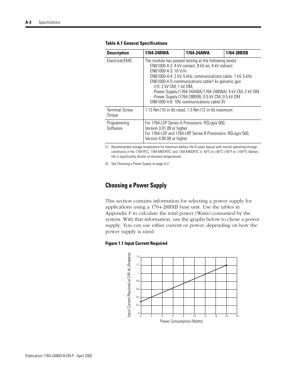 Choosing a power supply | Rockwell Automation 1764-xxxx MICROLOGIX 1500 PROGRAMMABLE CONTROLLERS User Manual | Page 110 / 174