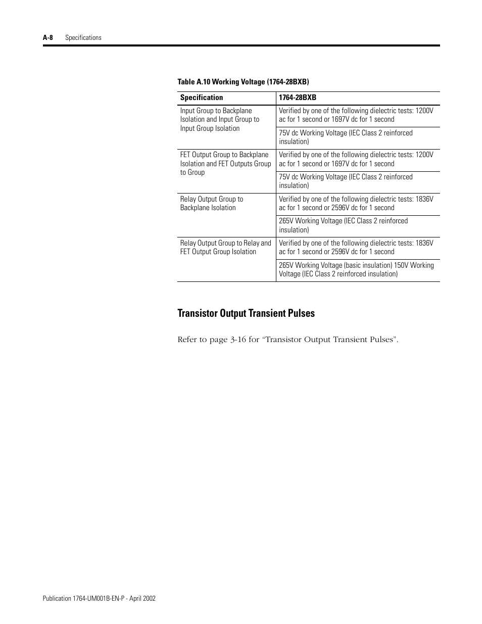 Transistor output transient pulses | Rockwell Automation 1764-xxxx MICROLOGIX 1500 PROGRAMMABLE CONTROLLERS User Manual | Page 116 / 174