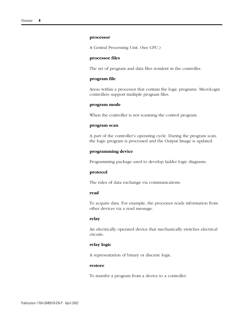 Rockwell Automation 1764-xxxx MICROLOGIX 1500 PROGRAMMABLE CONTROLLERS User Manual | Page 164 / 174