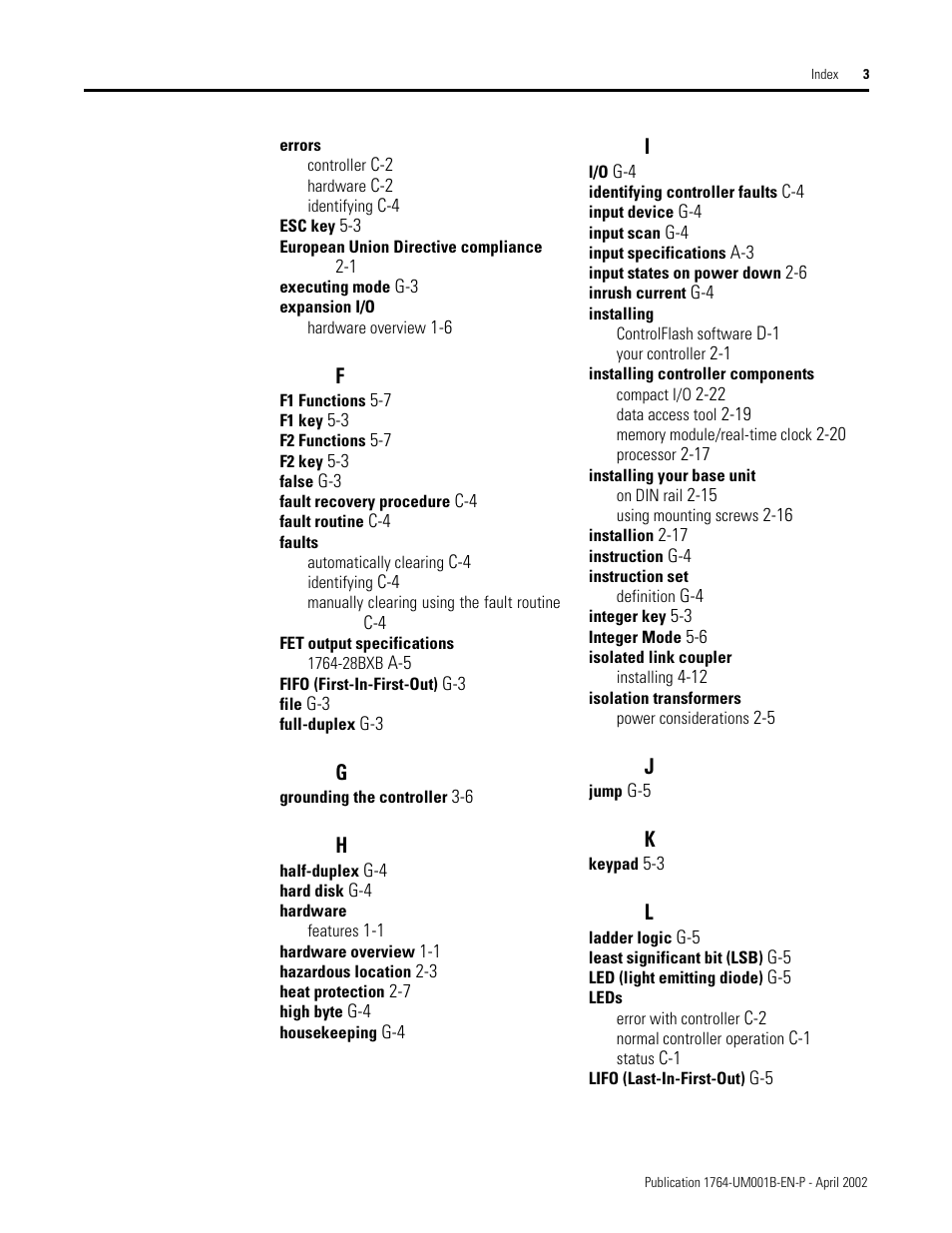 Rockwell Automation 1764-xxxx MICROLOGIX 1500 PROGRAMMABLE CONTROLLERS User Manual | Page 169 / 174