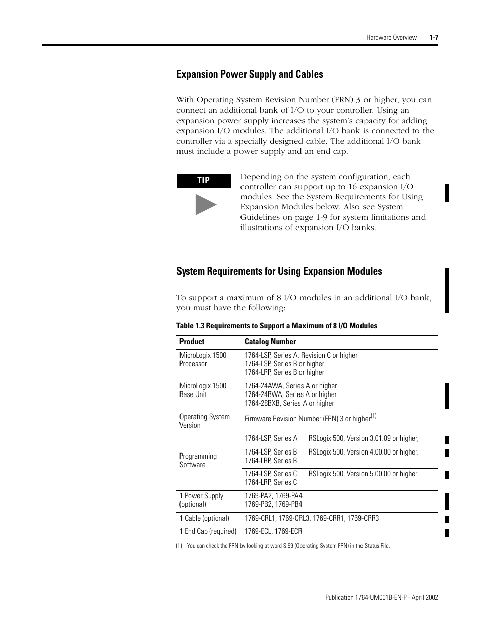 Expansion power supply and cables, System requirements for using expansion modules | Rockwell Automation 1764-xxxx MICROLOGIX 1500 PROGRAMMABLE CONTROLLERS User Manual | Page 21 / 174