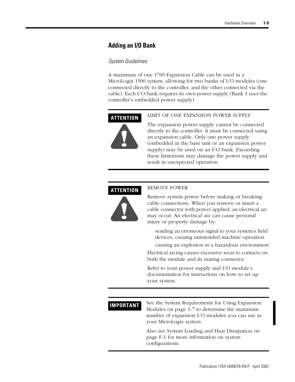 Adding an i/o bank -9 | Rockwell Automation 1764-xxxx MICROLOGIX 1500 PROGRAMMABLE CONTROLLERS User Manual | Page 23 / 174