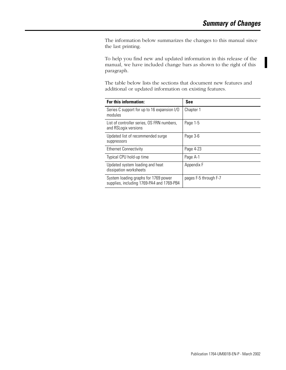 Summary of changes | Rockwell Automation 1764-xxxx MICROLOGIX 1500 PROGRAMMABLE CONTROLLERS User Manual | Page 3 / 174