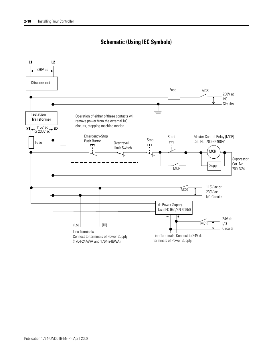 Schematic (using iec symbols) -10, Schematic (using iec symbols) | Rockwell Automation 1764-xxxx MICROLOGIX 1500 PROGRAMMABLE CONTROLLERS User Manual | Page 36 / 174