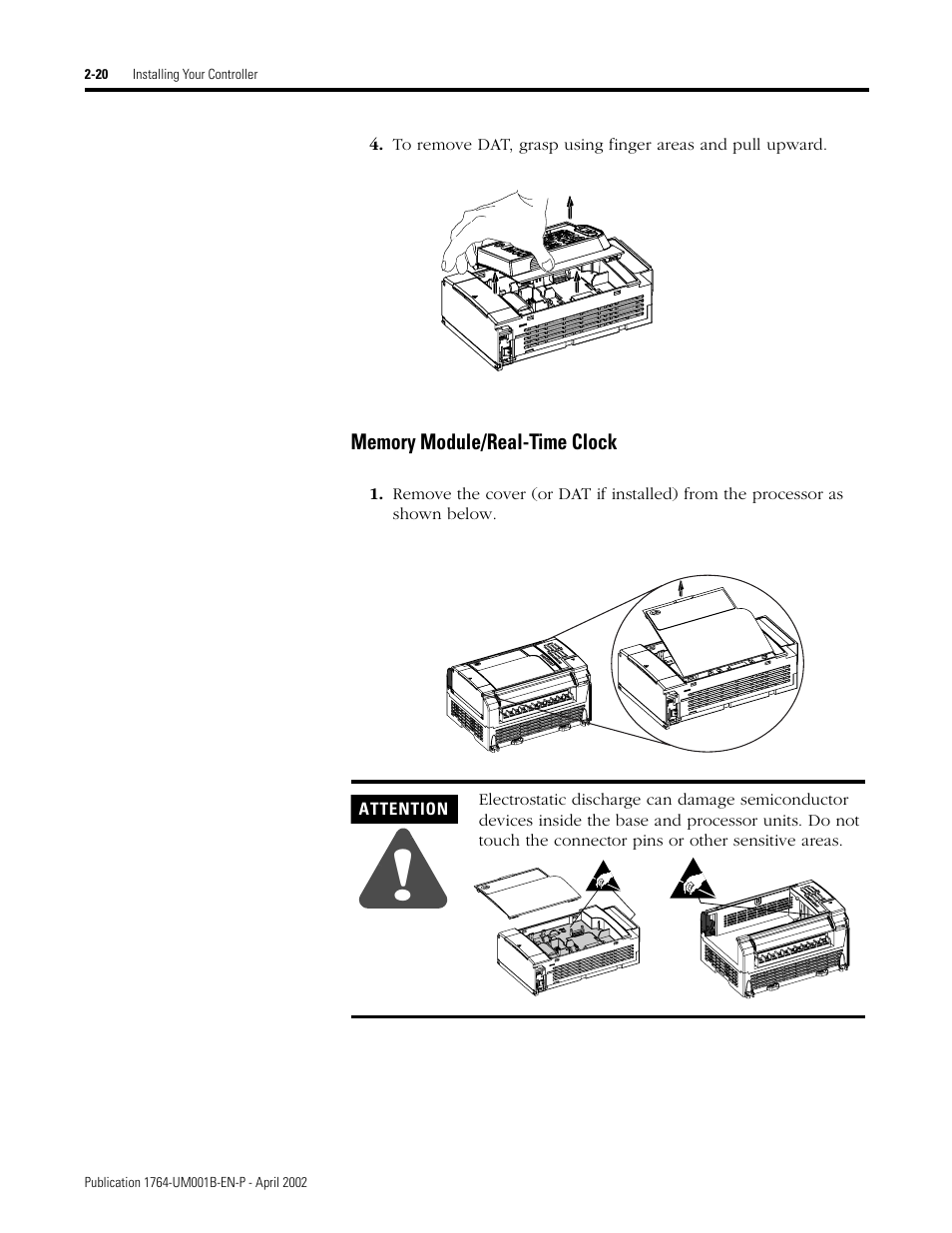 Memory module/real-time clock -20 | Rockwell Automation 1764-xxxx MICROLOGIX 1500 PROGRAMMABLE CONTROLLERS User Manual | Page 46 / 174