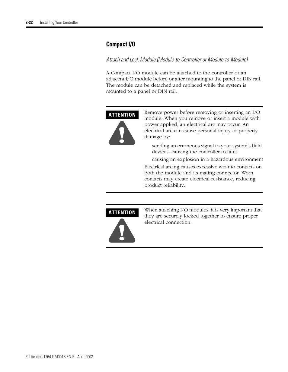 Compact i/o -22 | Rockwell Automation 1764-xxxx MICROLOGIX 1500 PROGRAMMABLE CONTROLLERS User Manual | Page 48 / 174