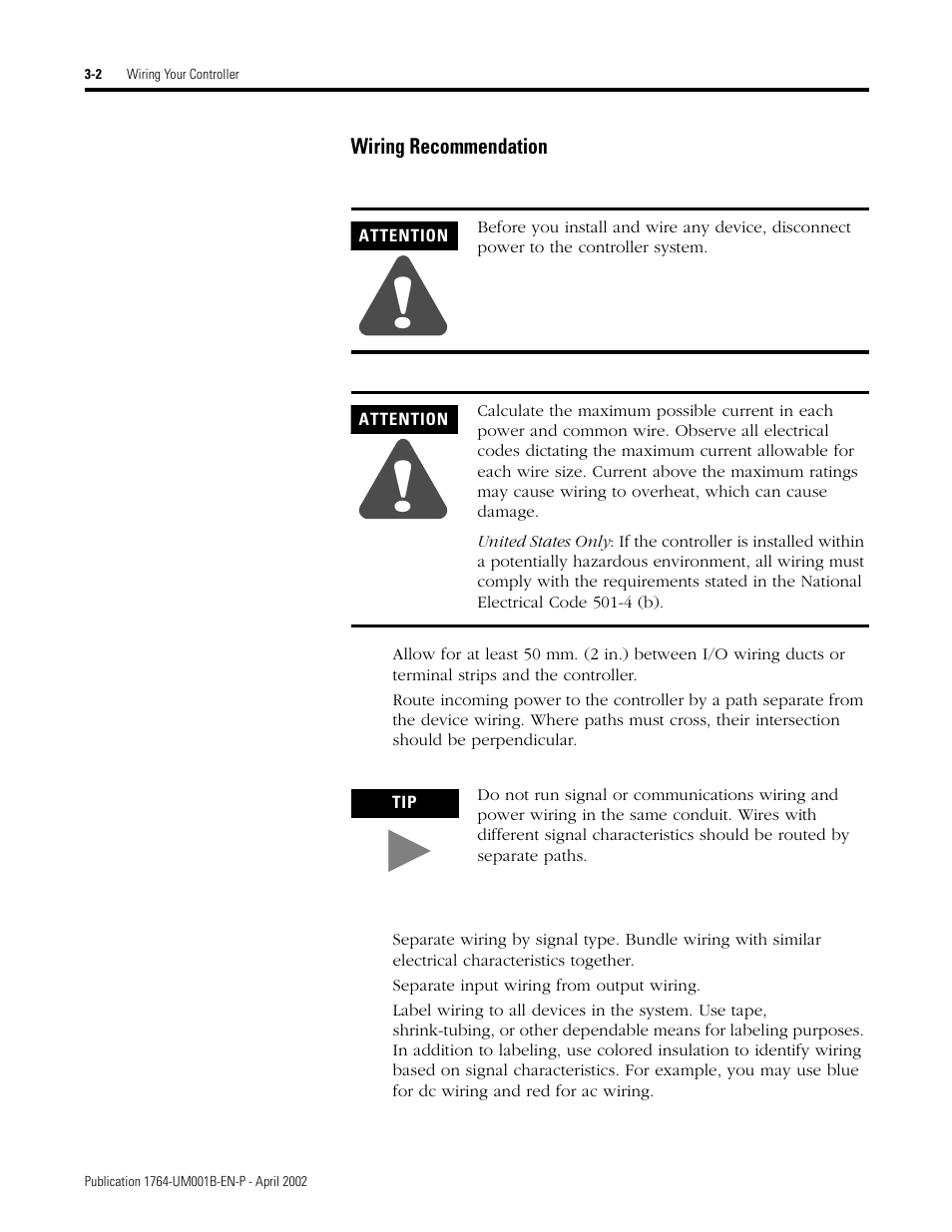 Wiring recommendation -2 | Rockwell Automation 1764-xxxx MICROLOGIX 1500 PROGRAMMABLE CONTROLLERS User Manual | Page 52 / 174