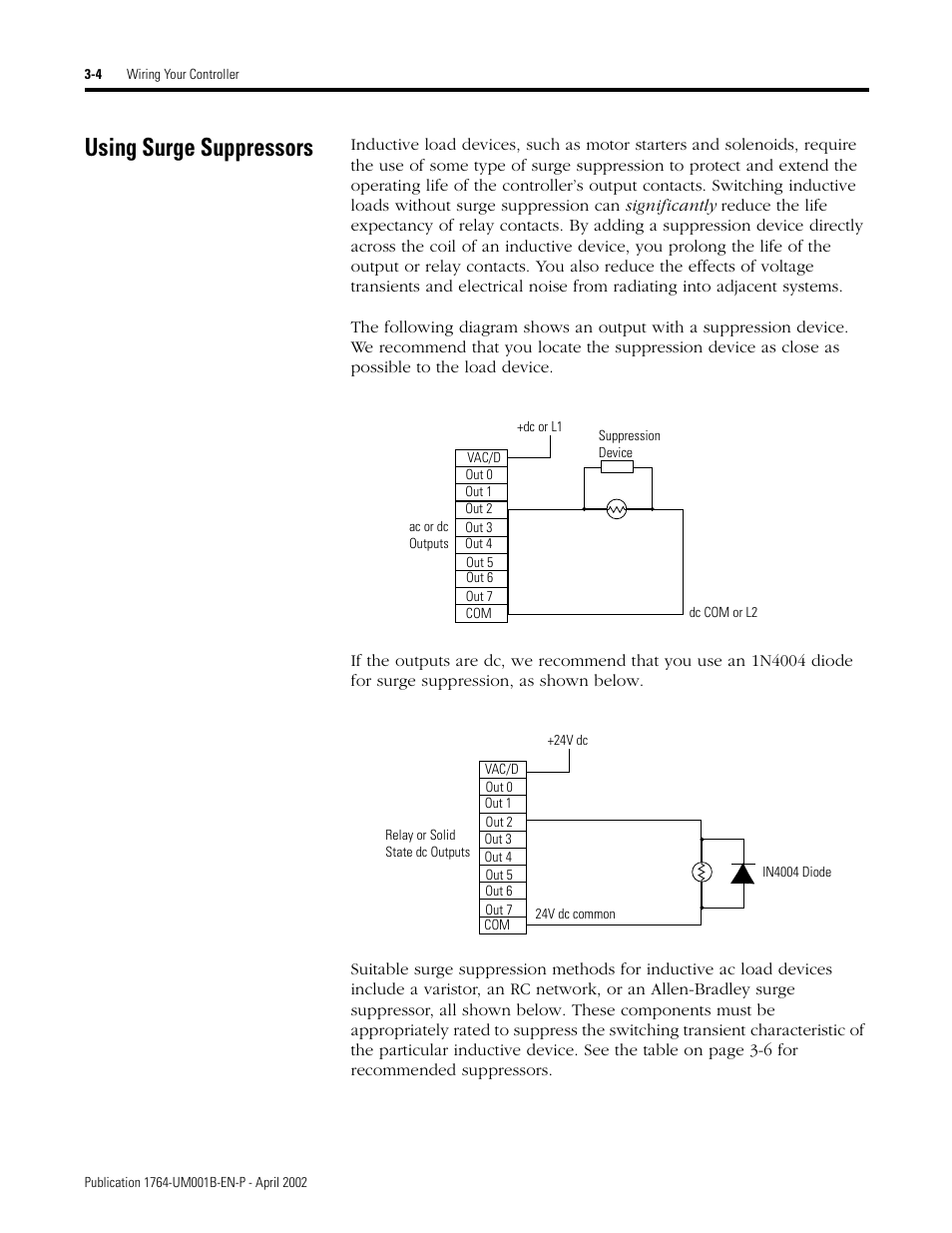 Using surge suppressors, Using surge suppressors -4 | Rockwell Automation 1764-xxxx MICROLOGIX 1500 PROGRAMMABLE CONTROLLERS User Manual | Page 54 / 174