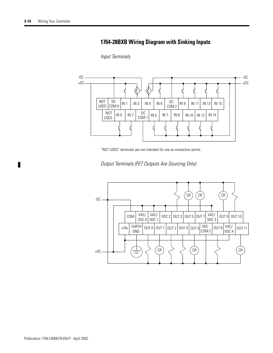 1764-28bxb wiring diagram with sinking inputs -14 | Rockwell Automation 1764-xxxx MICROLOGIX 1500 PROGRAMMABLE CONTROLLERS User Manual | Page 64 / 174