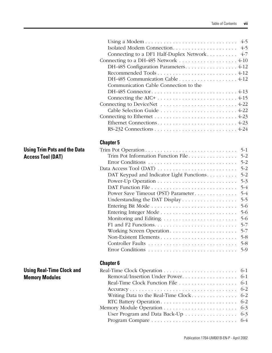 Rockwell Automation 1764-xxxx MICROLOGIX 1500 PROGRAMMABLE CONTROLLERS User Manual | Page 7 / 174