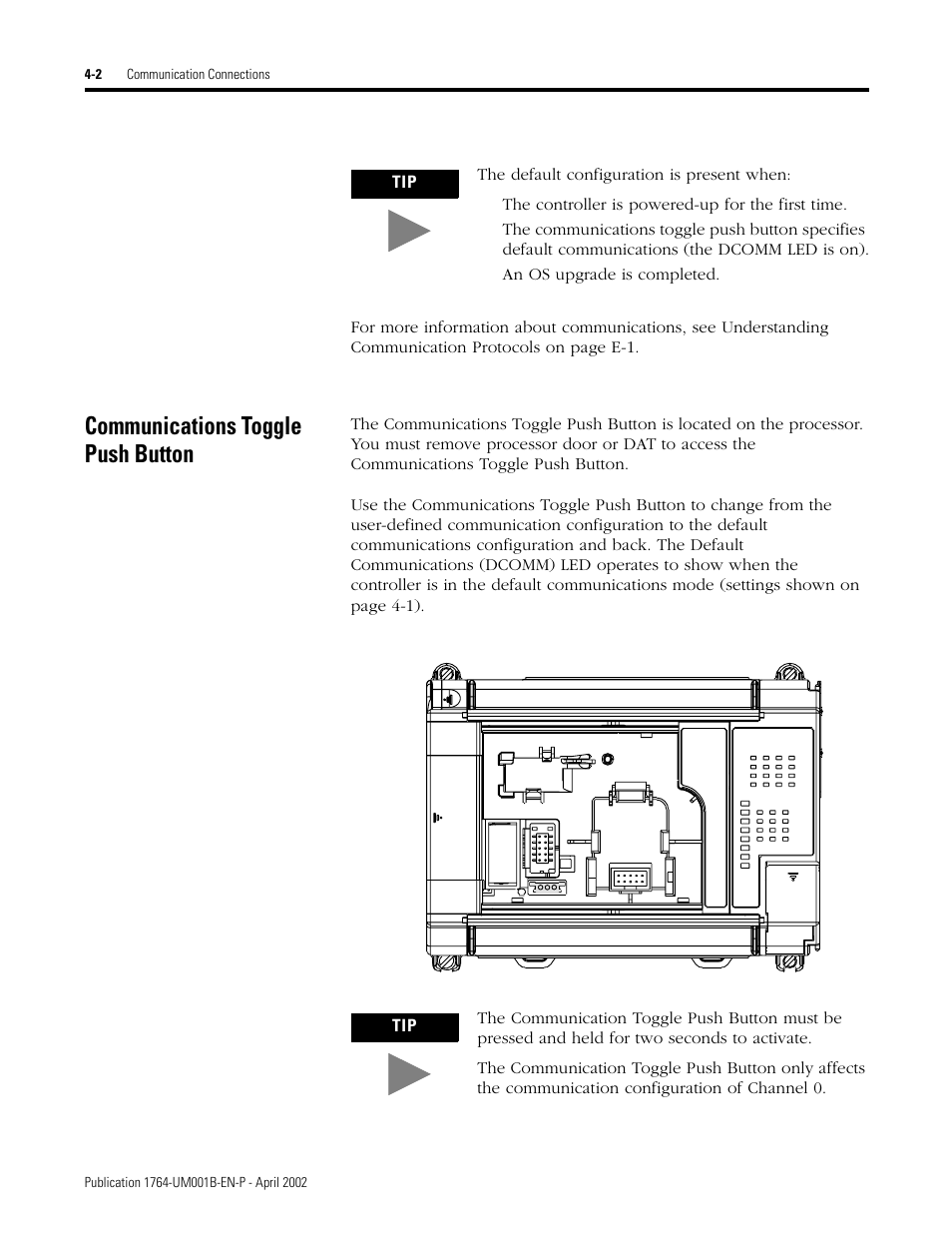Communications toggle push button, Communications toggle push button -2 | Rockwell Automation 1764-xxxx MICROLOGIX 1500 PROGRAMMABLE CONTROLLERS User Manual | Page 70 / 174