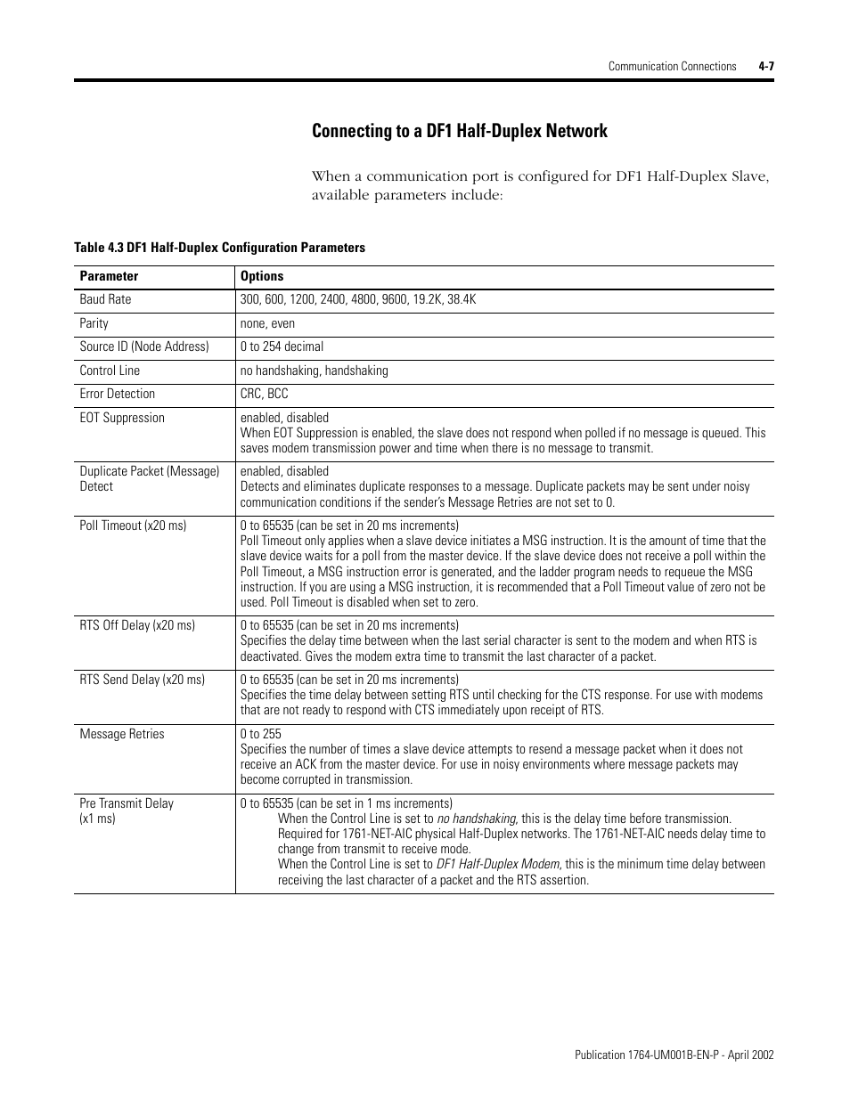 Connecting to a df1 half-duplex network -7, Connecting to a df1 half-duplex network | Rockwell Automation 1764-xxxx MICROLOGIX 1500 PROGRAMMABLE CONTROLLERS User Manual | Page 75 / 174