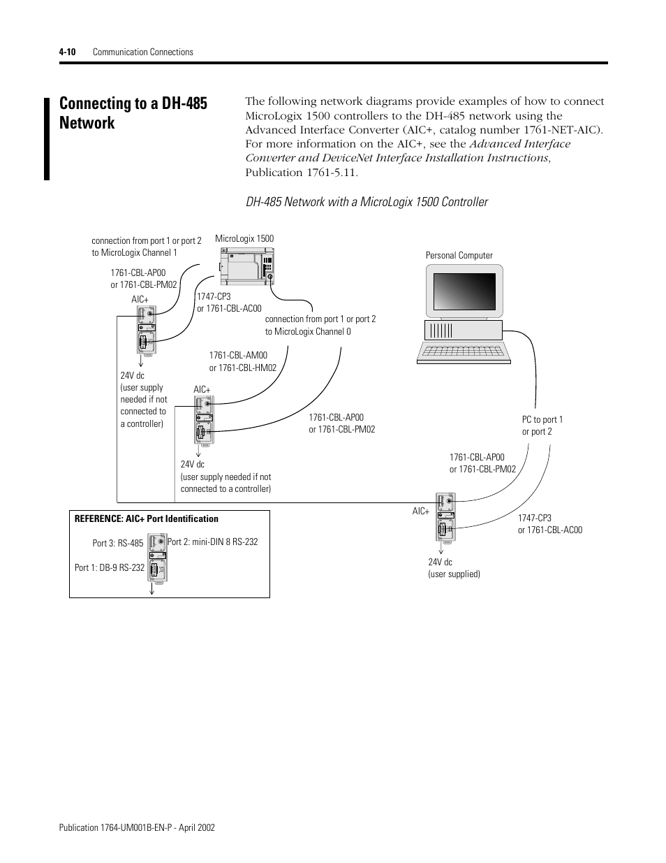 Connecting to a dh-485 network, Connecting to a dh-485 network -10 | Rockwell Automation 1764-xxxx MICROLOGIX 1500 PROGRAMMABLE CONTROLLERS User Manual | Page 78 / 174