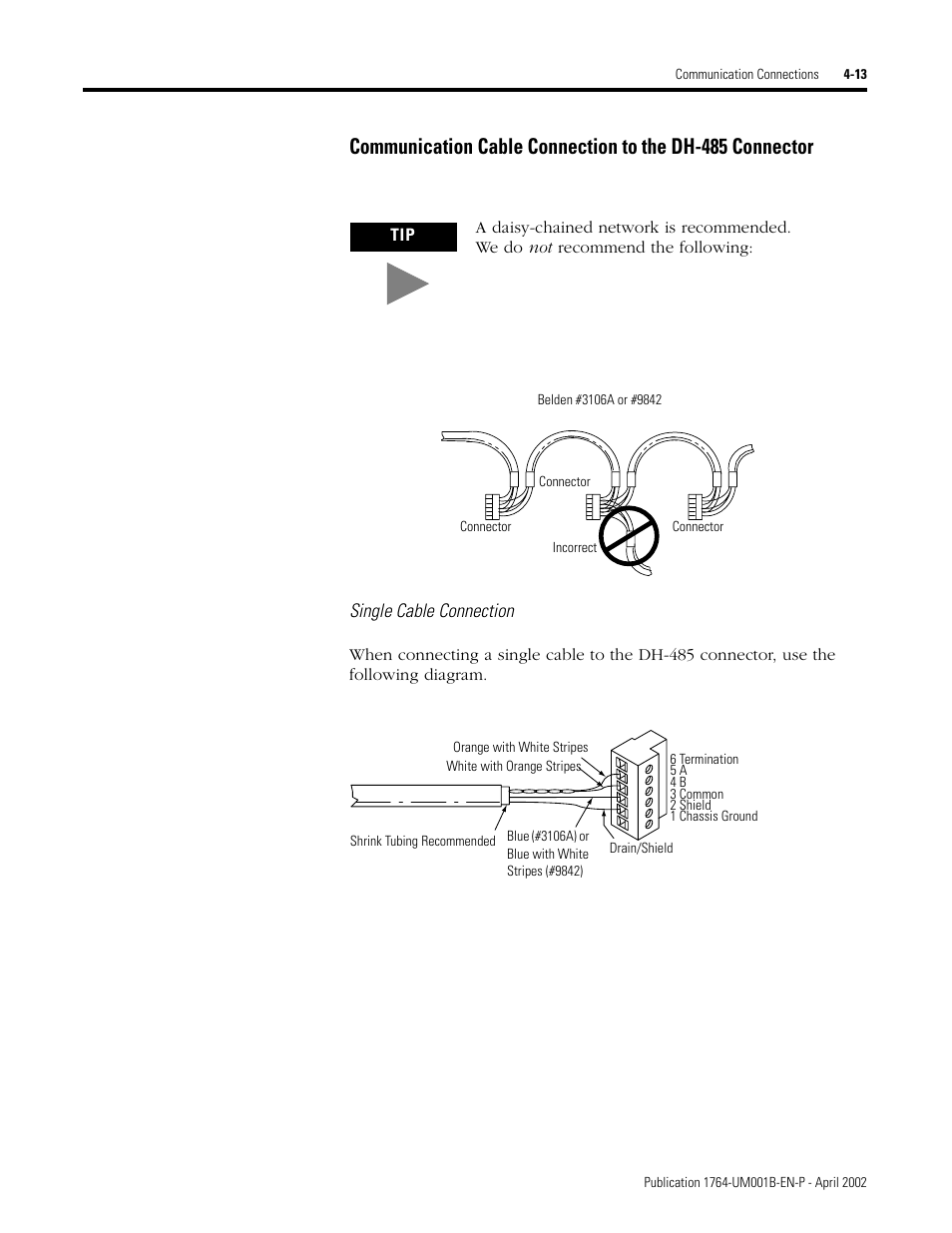Single cable connection | Rockwell Automation 1764-xxxx MICROLOGIX 1500 PROGRAMMABLE CONTROLLERS User Manual | Page 81 / 174