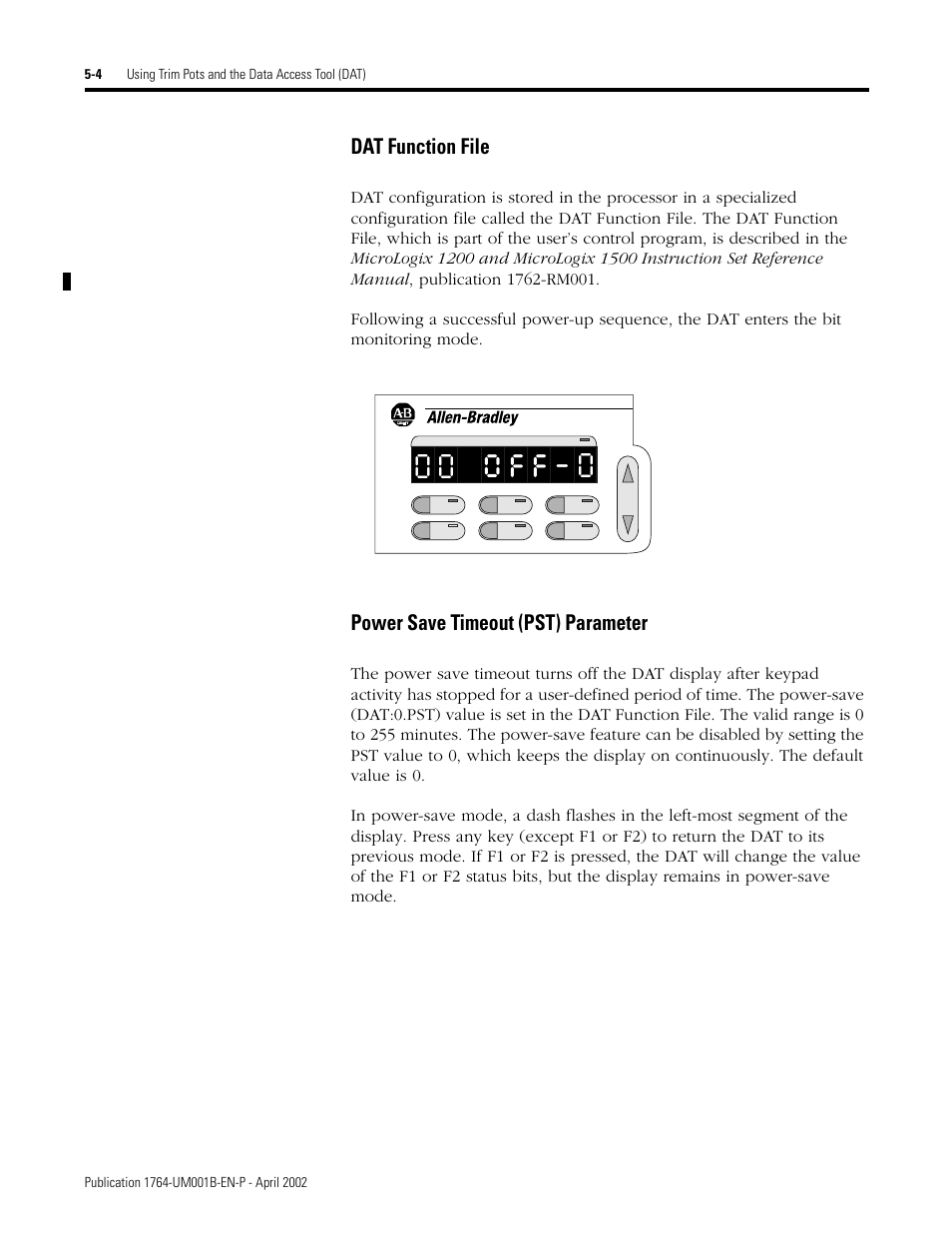 O f f | Rockwell Automation 1764-xxxx MICROLOGIX 1500 PROGRAMMABLE CONTROLLERS User Manual | Page 96 / 174