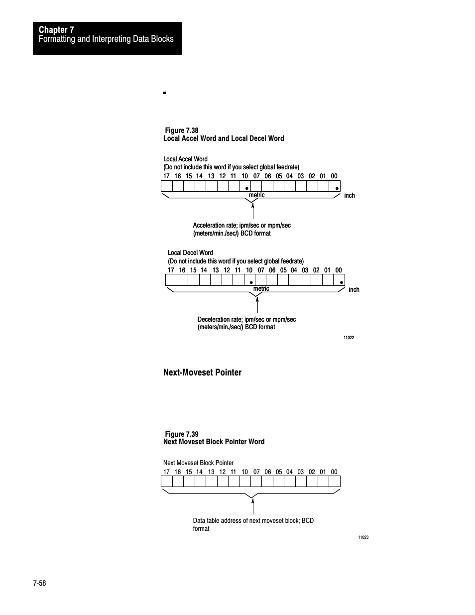 Formatting and interpreting data blocks chapter 7 | Rockwell Automation 1771-QC , D17716.5.25 SER/B SERVO POS User Manual | Page 140 / 247