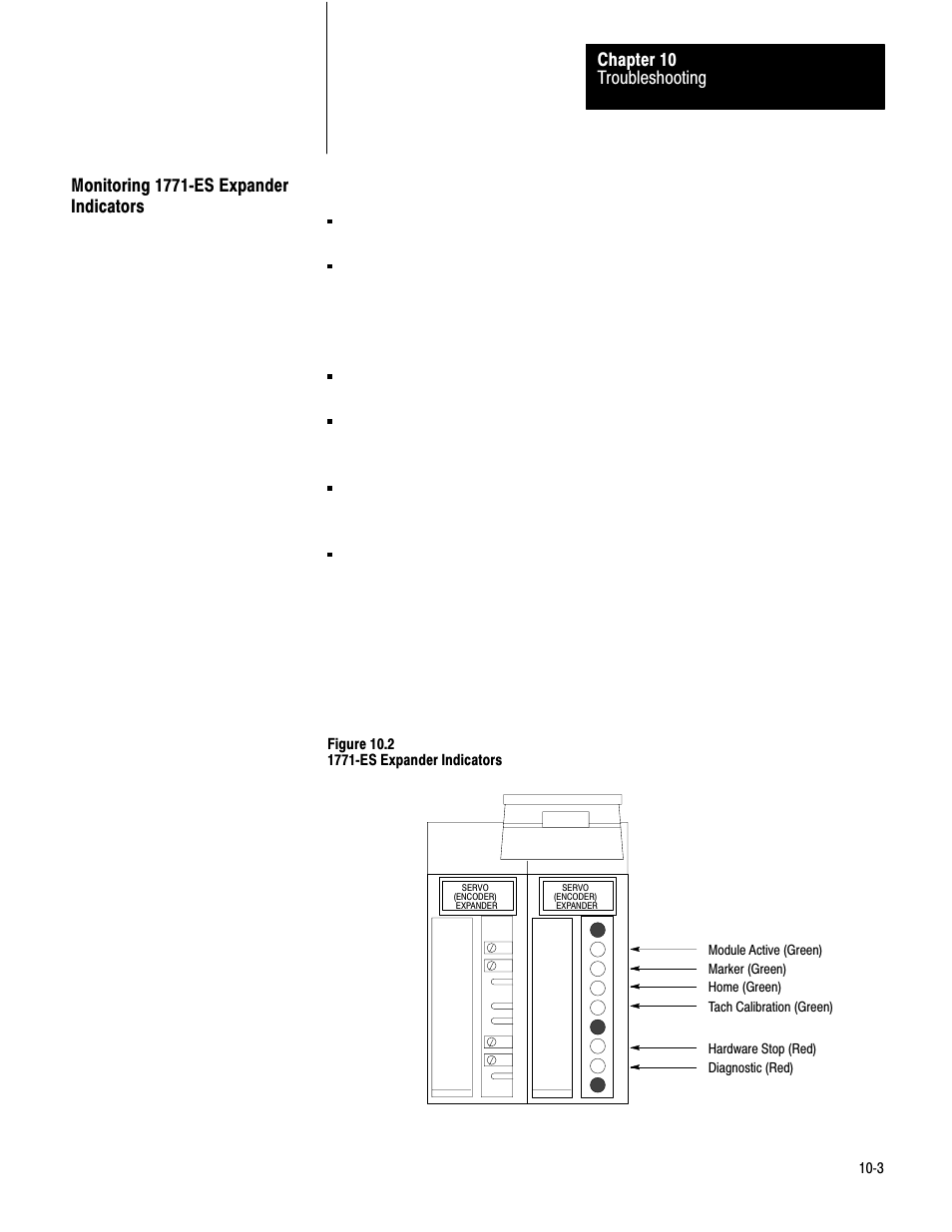 Monitoring 1771 es expander indicators, 10ć3 | Rockwell Automation 1771-QC , D17716.5.25 SER/B SERVO POS User Manual | Page 215 / 247