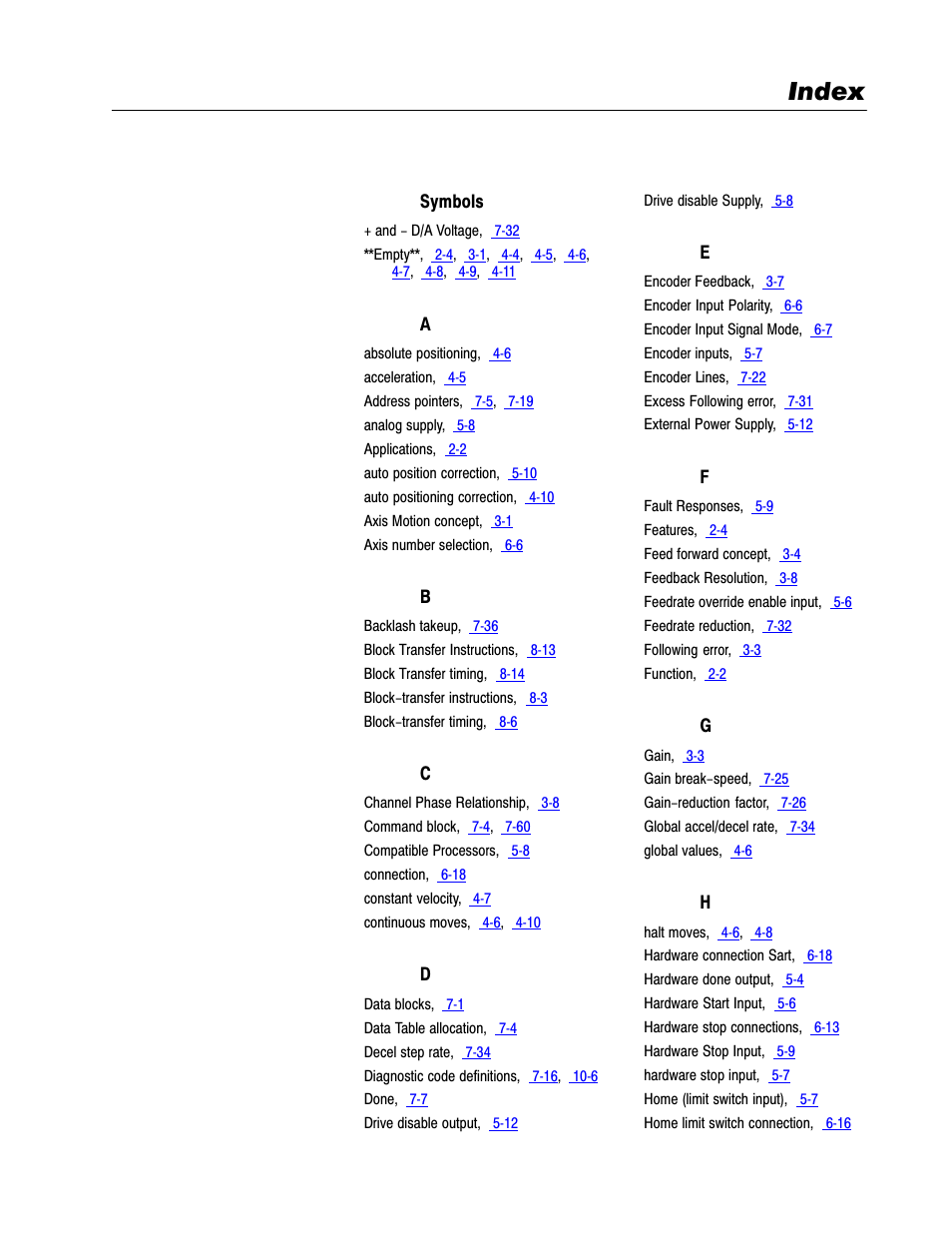 Index | Rockwell Automation 1771-QC , D17716.5.25 SER/B SERVO POS User Manual | Page 244 / 247