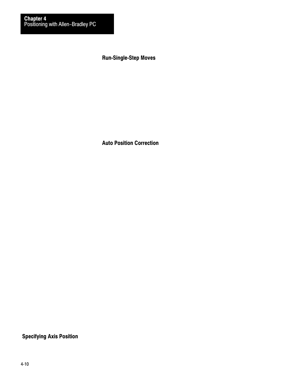 Specifying axis position, 4ć10 | Rockwell Automation 1771-QC , D17716.5.25 SER/B SERVO POS User Manual | Page 34 / 247